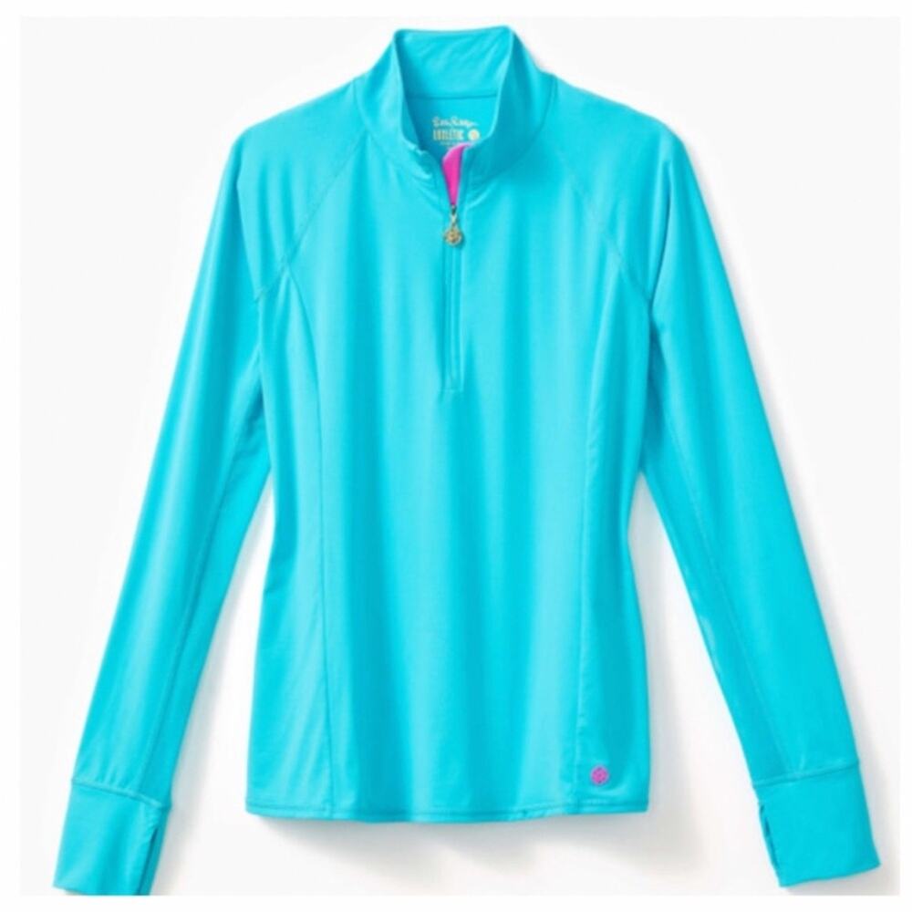 Lilly Pulitzer Luxletic Marion Mesh Panel Half-Zip top blue pink sz M